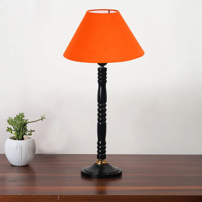 Glow Mesa Table Lamp With Carved Wooden Base - Orange,Black media 3