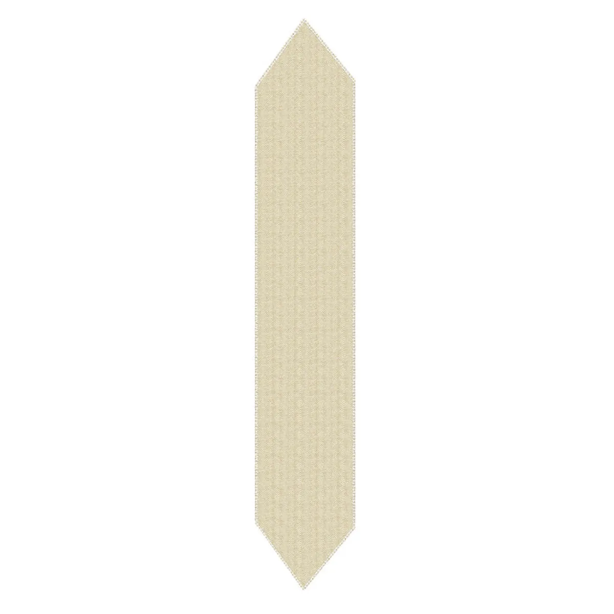 Full view of the cream herringbone table runner with pointed ends