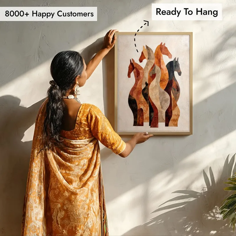 Silhouetted Horses Wall Painting With Brown Frame media 8