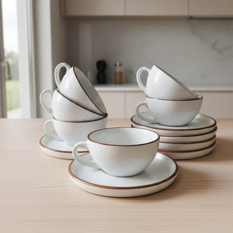 Ceramic Cup & Saucer (White/240 mL Each) - Set of Six media 3