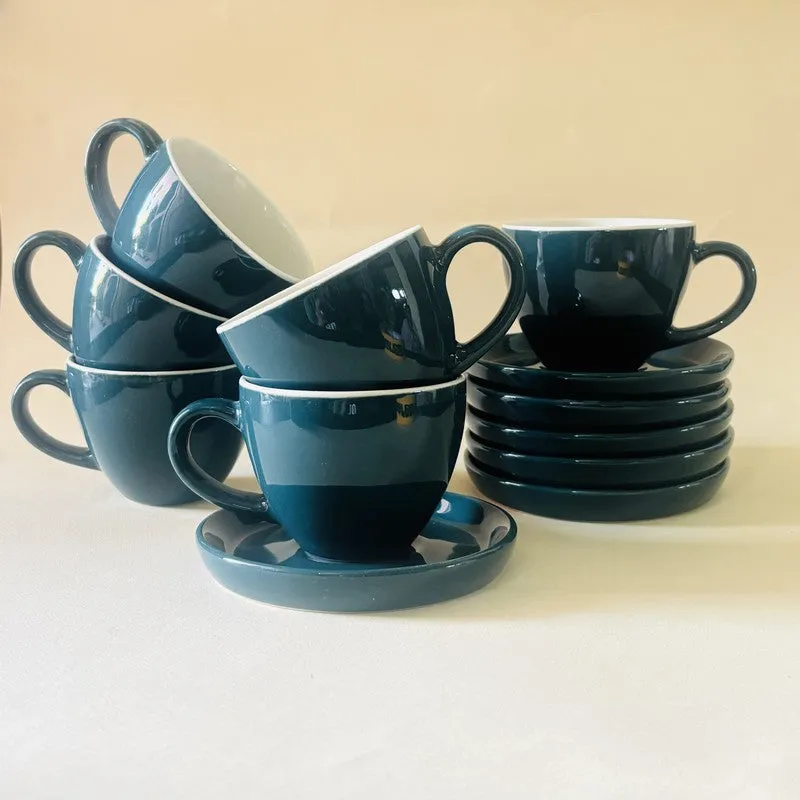 Ceramic Cup & Saucer (Deep Green/180 mL Each) - Set of Six media 6