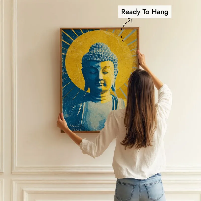 Buddha In Golden Aura I Archival Paper Wall Painting With Brown Frame media 5
