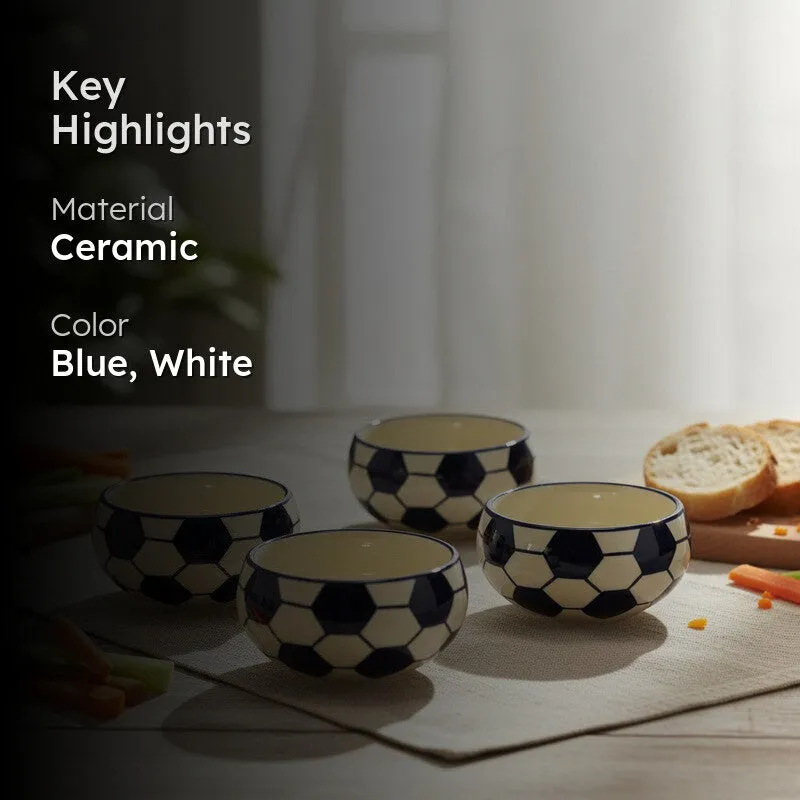 Hexagon Handcrafted Ceramic Dip Bowls (Blue & White,150 mL) - Set Of Four media 2