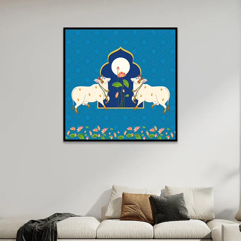 Kamadhenu Duo Canvas Wall Art With Frame media 1