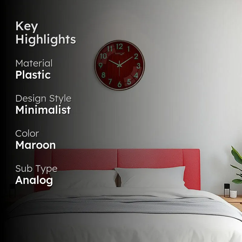 Elvric Round Modern Plastic Wall Clock - Maroon media 2