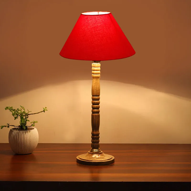 Glow Mesa Table Lamp With Carved Wooden Base - Red,Brown media 2