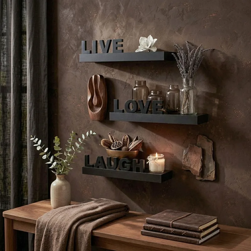 Live Love Laugh Wall Shelf - Black media 4