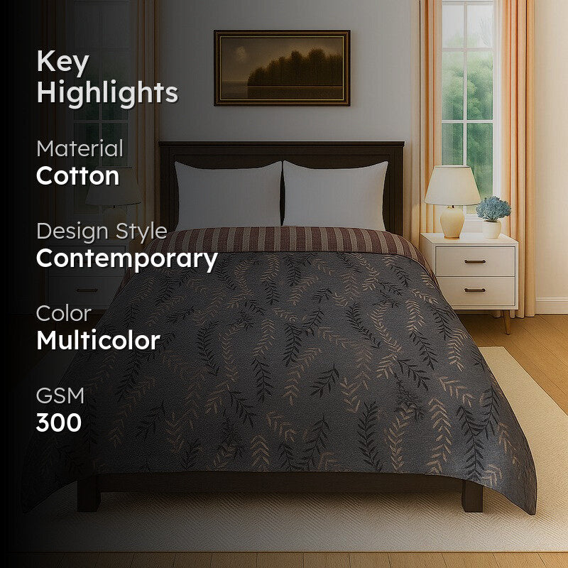 Florinex Floral Cotton Comforter (Dark Grey) - 300 GSM media 2