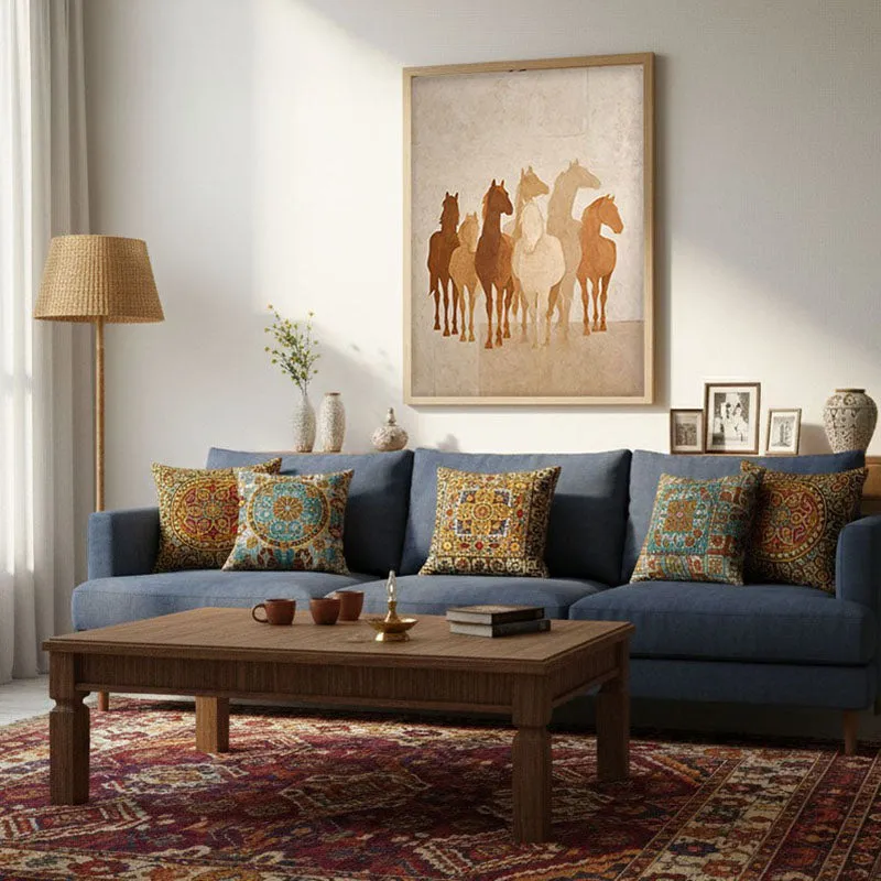 Desert Horse Silhouettes Wall Painting With Brown Frame media 3