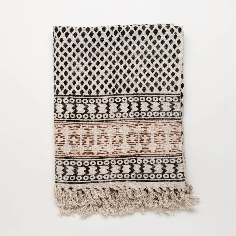 Faded Vintage Handblock Printed Throw media 3
