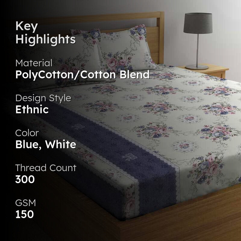 Retro Painted Floral Bedsheet - 150 GSM media 2