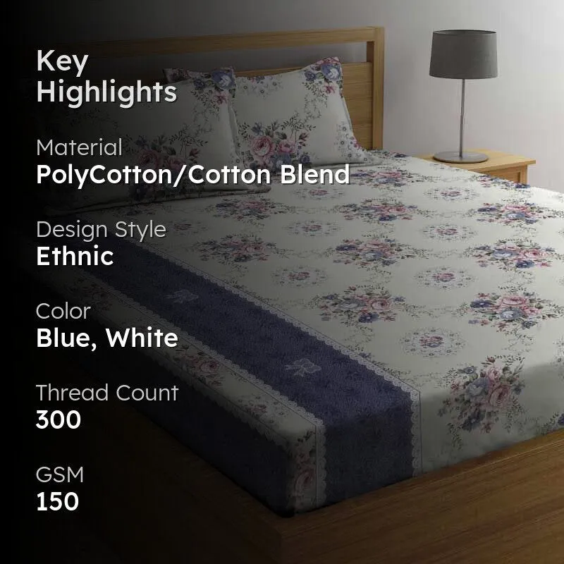 Retro Painted Floral Bedsheet - 150 GSM media 2