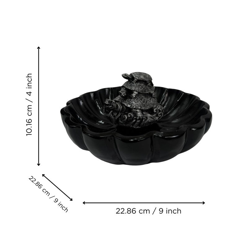 Sacred Three Tortoise Motif Resin Urli - Black media 5