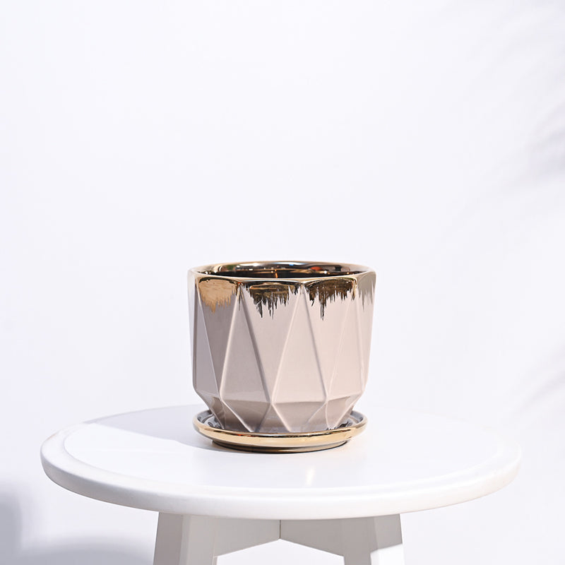 Ugaoo Geometri Ceramic Planter - Beige media 5