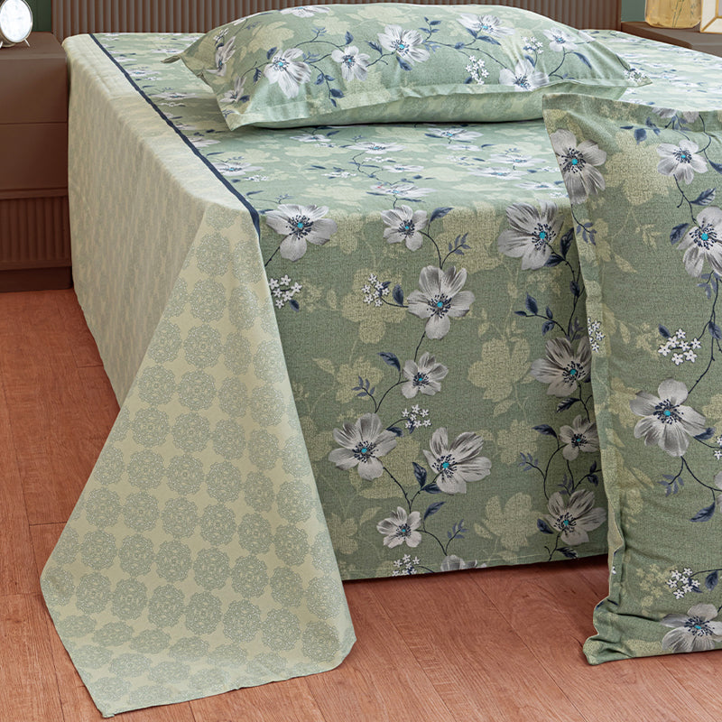 Swayam Anvitha Floral Cotton Bedsheet (Green) - 144 TC media 8