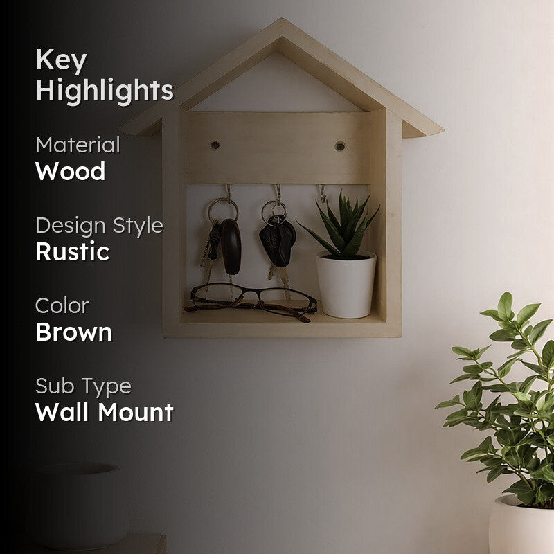 Nestera Wooden Wall Shelf Organiser with Key Holders media 2