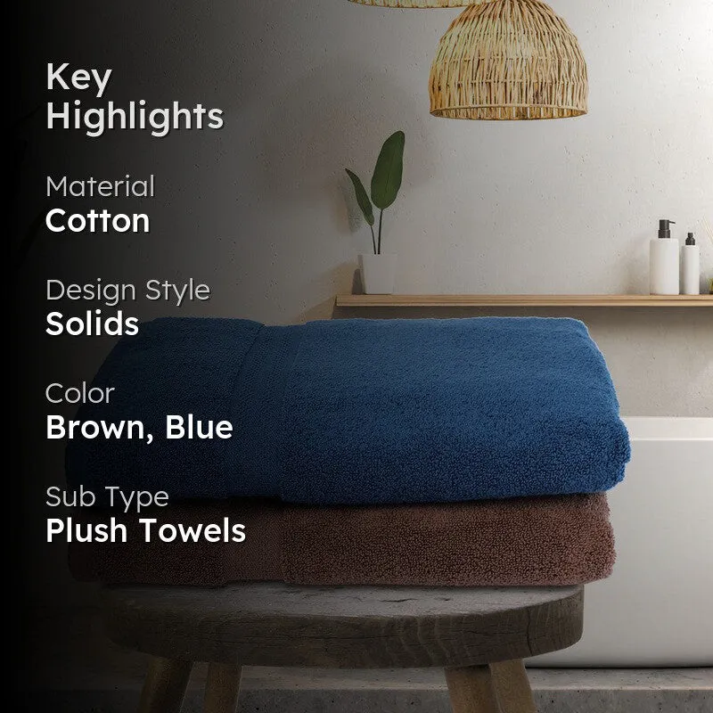 Nova Solids Bath Towel (Brown, Blue) - Set Of Two media 2