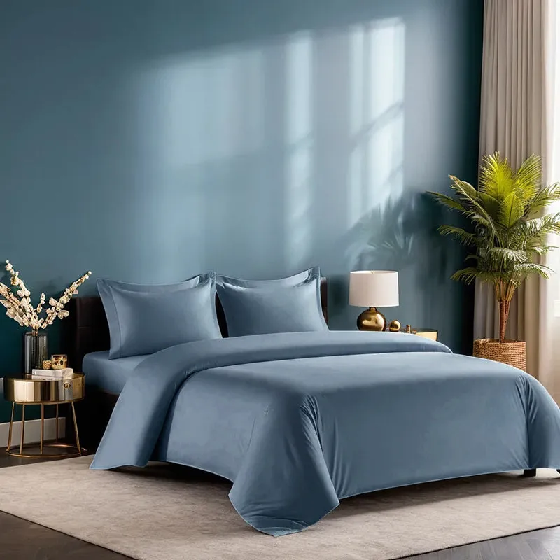 Moonweave Solid Cotton Bedsheet (Slate Blue) - 400 TC media 4