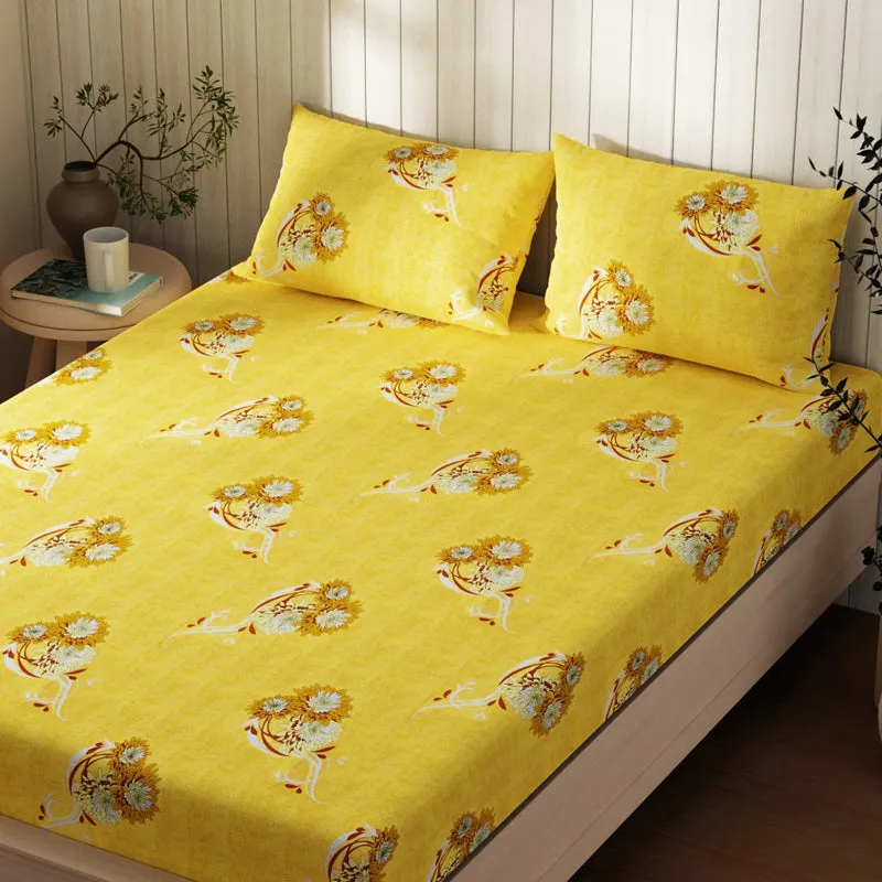 Lopez Flora Cotton Bedsheet (Yellow) - 120 TC media 5