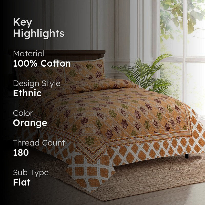 Karna Ethnic Cotton Bedsheet (Orange) - 180 TC media 2
