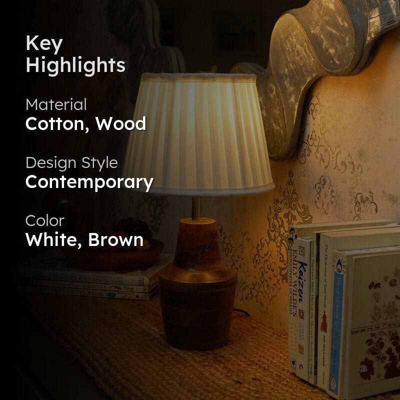 Ethereal Wooden Base Cotton Table Lamp - White,Brown media 2