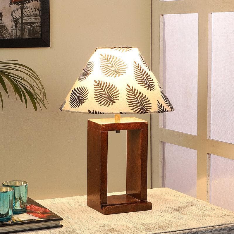 Floro Recto Fabric Table Lamp - White,Brown