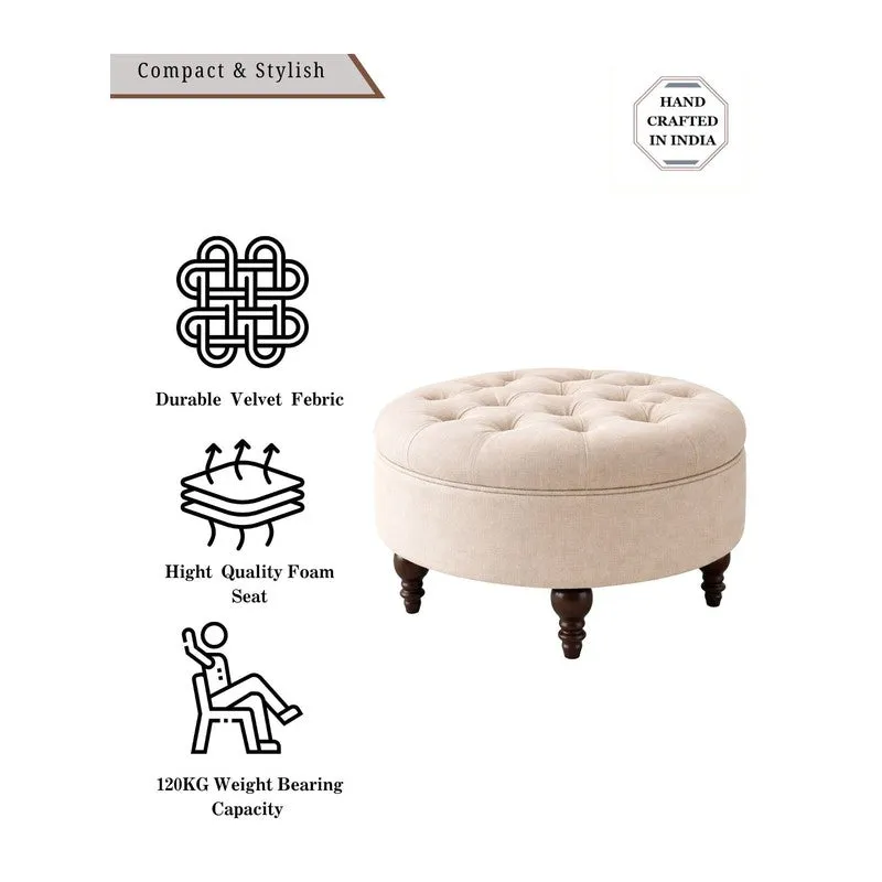 SereneSeat Teak Wood Ottomans & Pouffe - Beige media 5