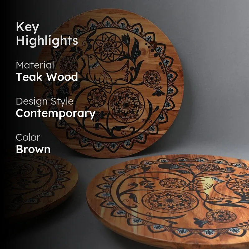 Lora Mandala Teak Wood Rotating Platter media 2