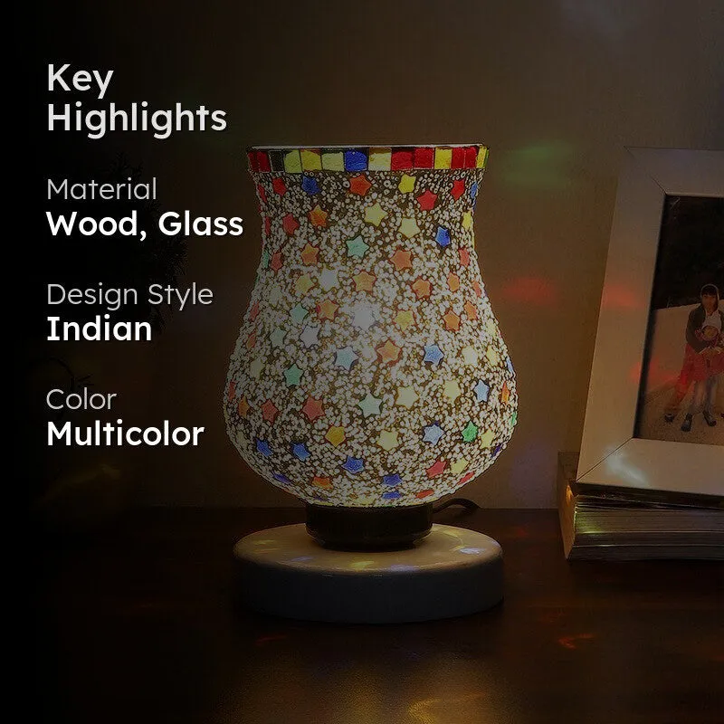 Lunexa Mosaic Glass Table Lamp With Wooden Base - Multicolor media 2