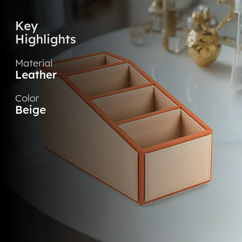 Tisca Slant Faux Leather Desk Organizer - Beige media 2