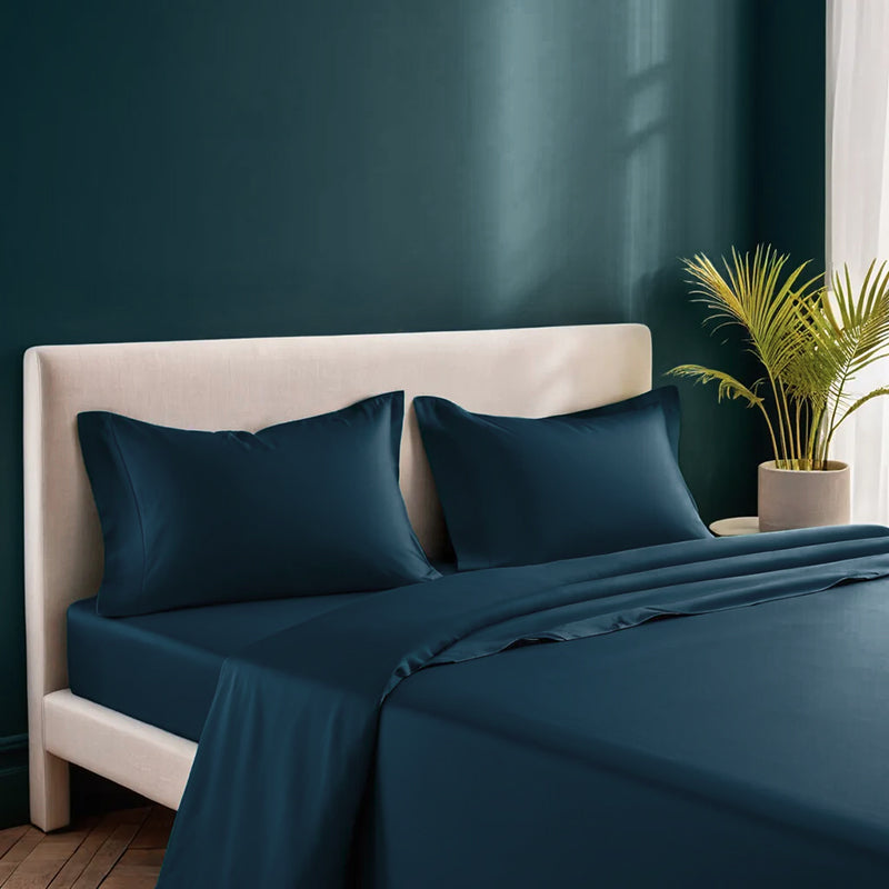 Caressence Solid Cotton Bedsheet (Dark Teal) - 300 TC media 6