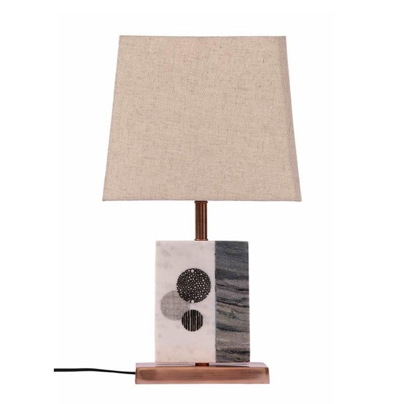 Blaze Printed Fabric Table Lamp With Marble & Copper Base - Beige,White media 3