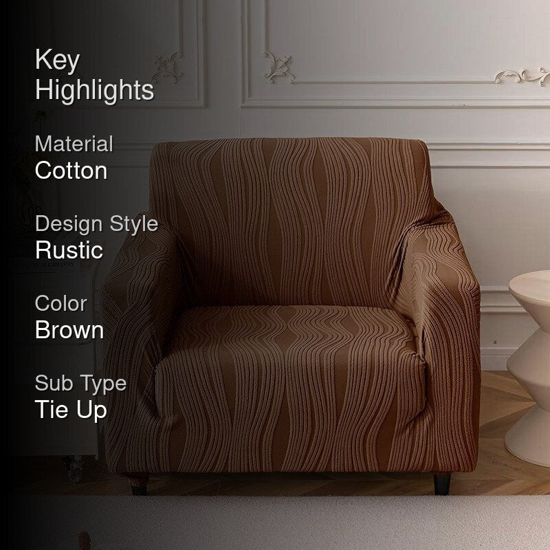 Velvet Night Solid Sofa Cover (Brown) - Single Seater media 2