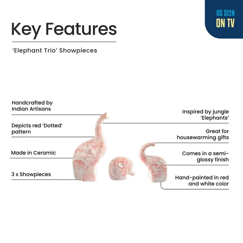 Elephant Trio Ceramic Handpainted Showpiece - Set Of Three media 5