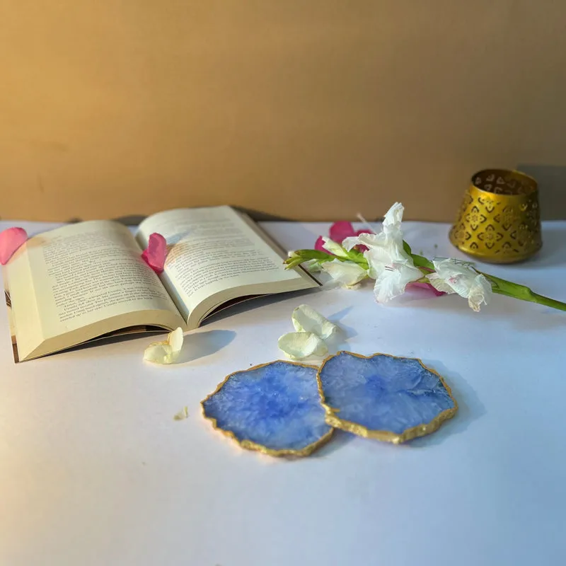 Celeste Handcrafted Crystal Agate Coaster (Blue) - Set Of Two media 1