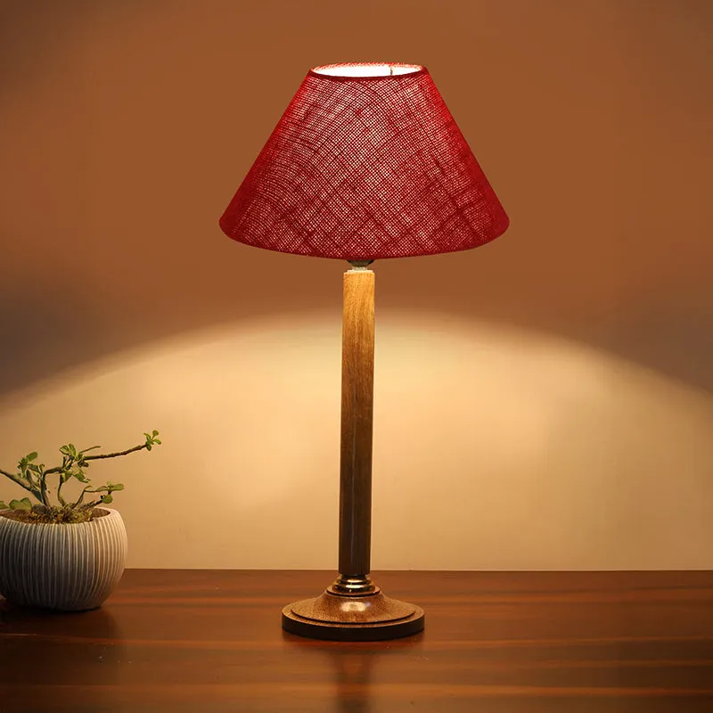 Loft Gleam Table Lamp With Wooden Base - Maroon,Brown media 2