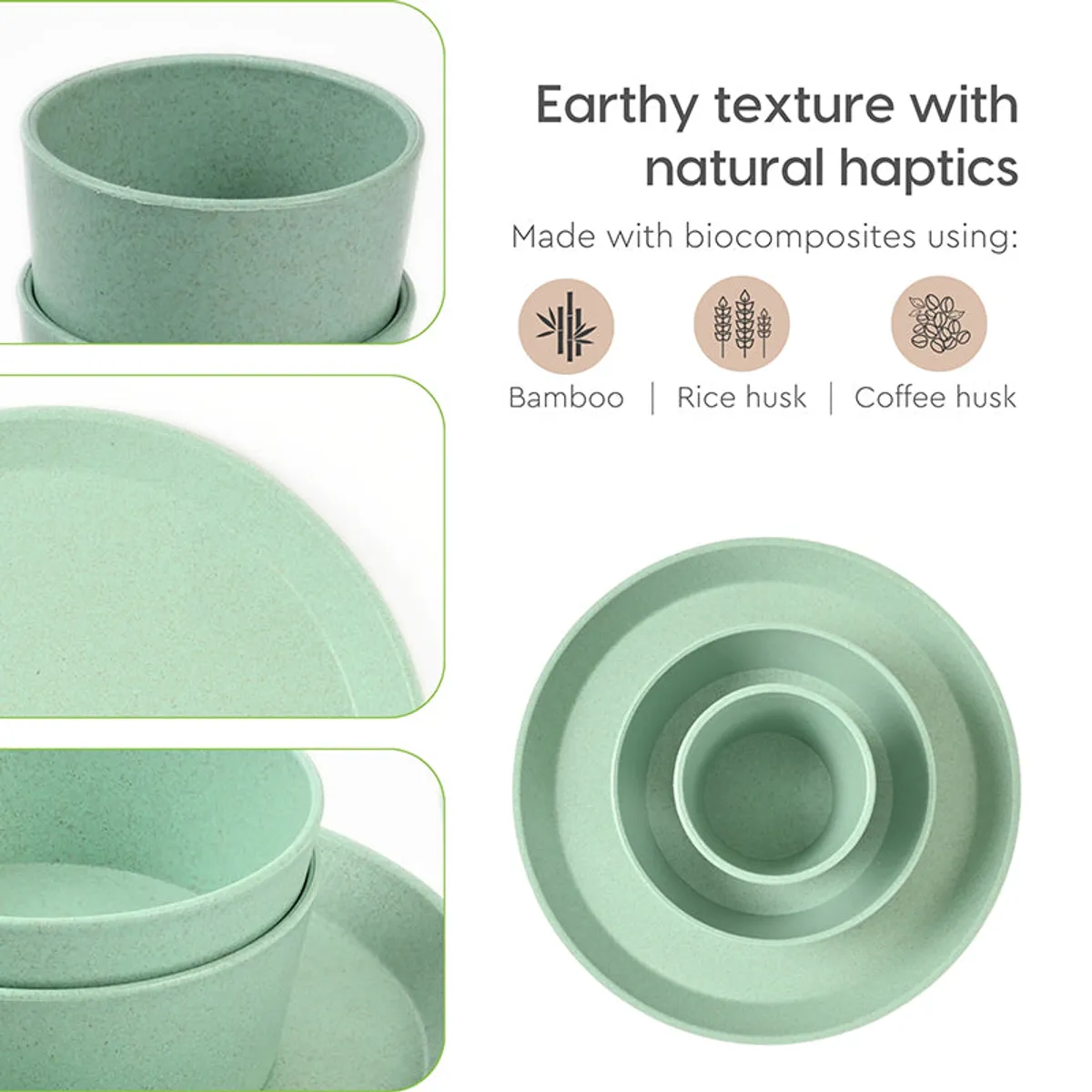 Close-up of pastel green dinnerware showing its softly textured surface