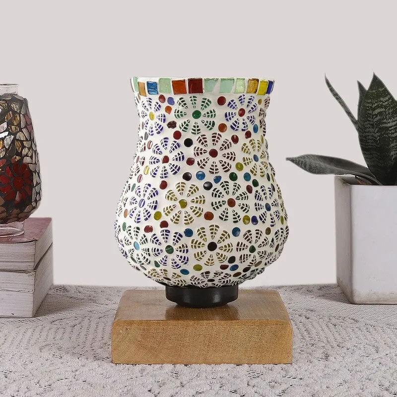 Glazic Mosaic Glass Table Lamp With Wooden Base - Multicolor media 4