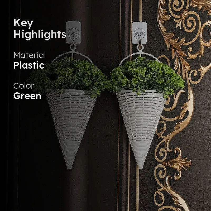 Artificial Flowers (Green) with Pot - Set Of Two media 2