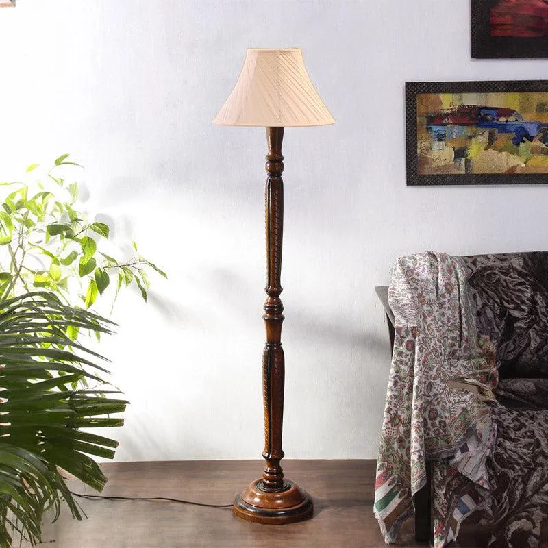 Hima Cross Pleated Vintage Wooden Floor Lamp - Off-White media 3