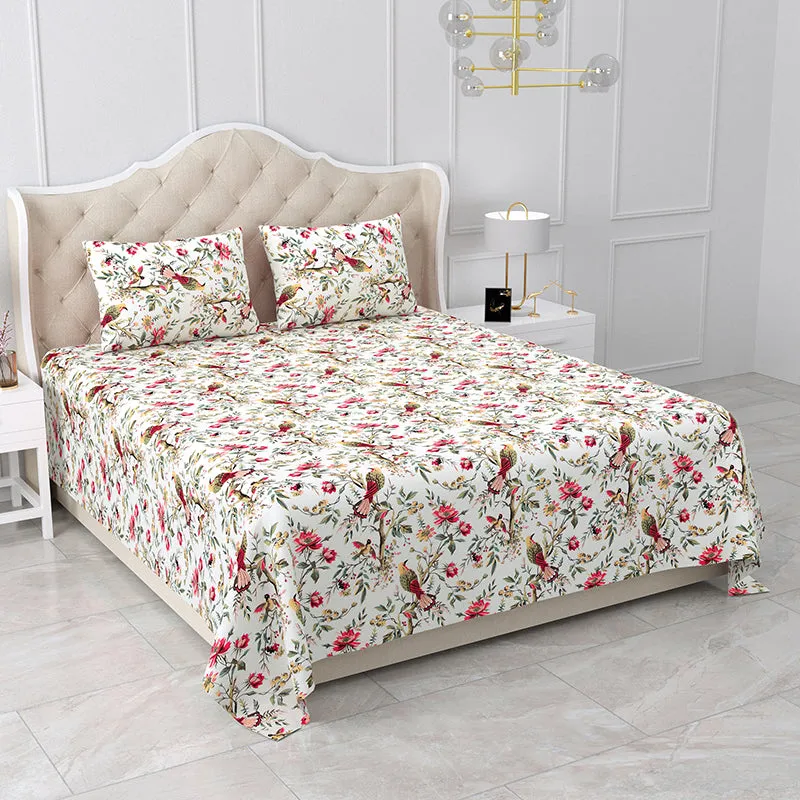 Avian Jardin Cotton Bedsheet (Pink) - 210 TC media 1