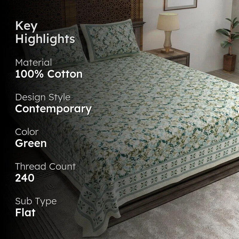 Rangix Cotton Bedsheet (Green) - 240 TC media 2