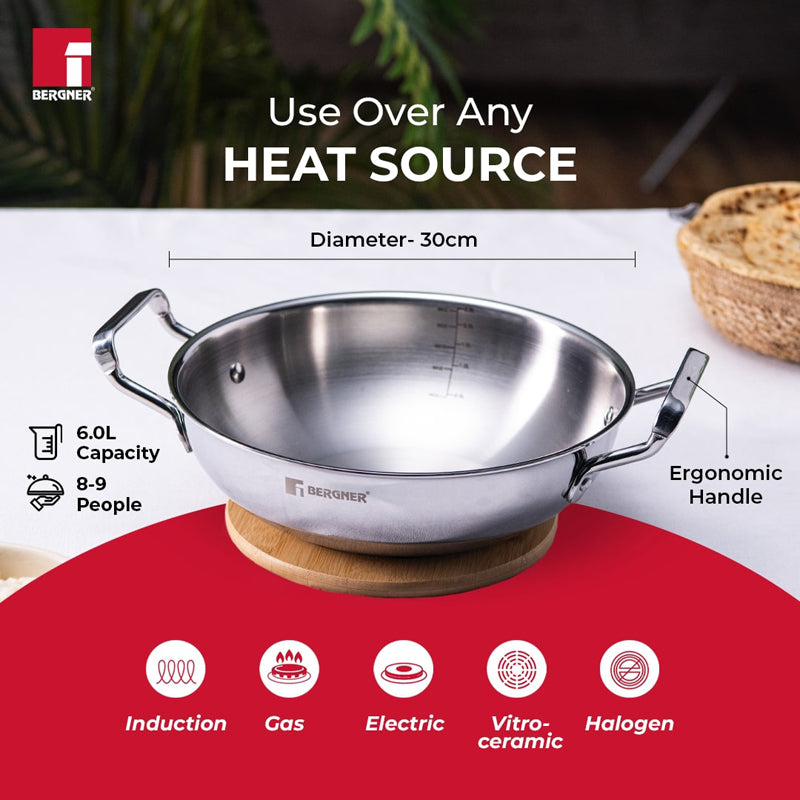 Bergner Induction Safe Deep Kadhai With Lid - 5000 mL media 4