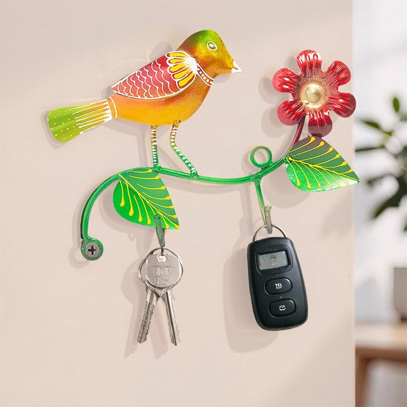 Bird Bliss Handpainted Key Holder - Yellow & Green media 8
