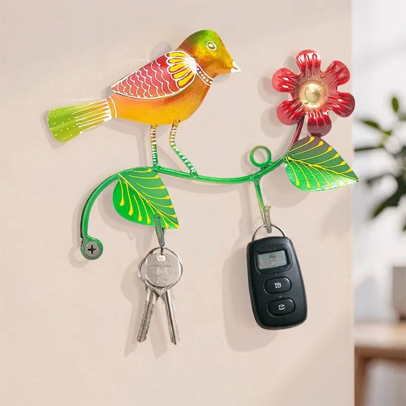 Bird Bliss Handpainted Key Holder - Yellow & Green media 8