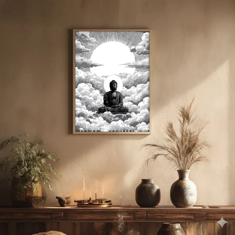 Buddha In Clouded Serenity V Wall Painting With Brown Frame media 1