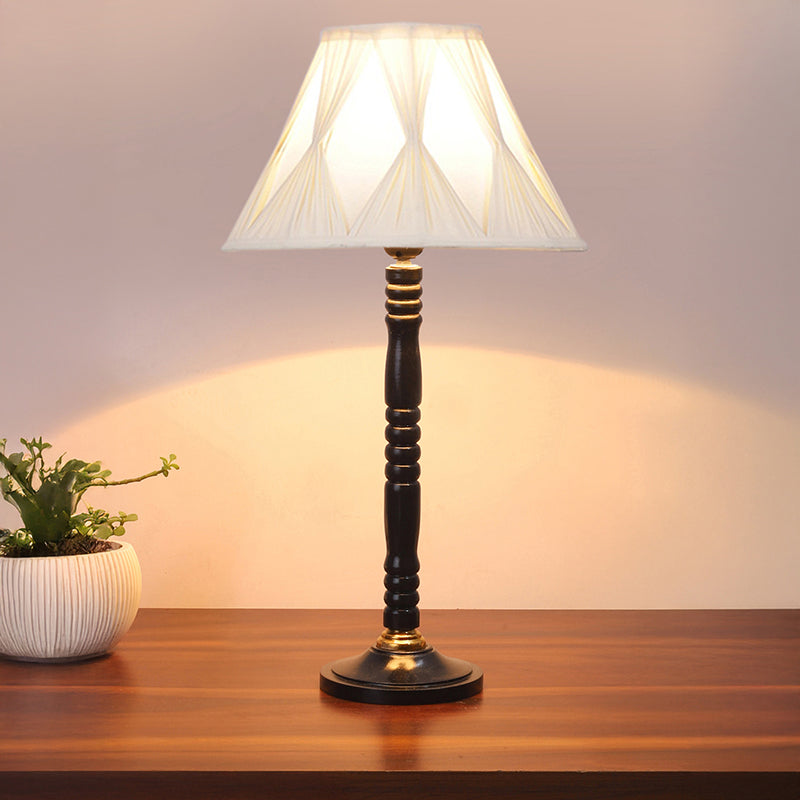 Loft Style Table Lamp With Carved Wooden Base - White,Black