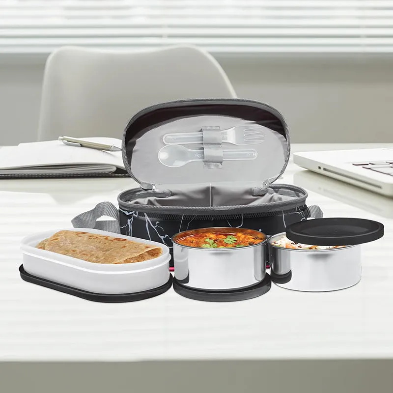 Milton Saveur Lunch Box With Insulated Bag (Black/280 mL/500 mL) - Three Piece Set media 1