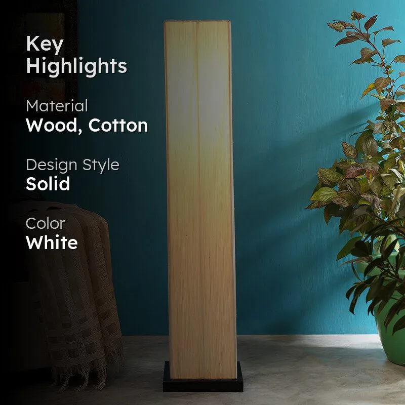 Ruya Wooden Tower Floor Lamp With Khadi Shade- Off-White media 2