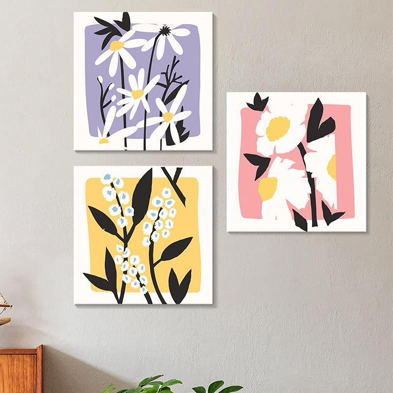 Pristine Flora Wall Painting - Set Of Three